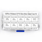 Axial Lead Glass Fuse Assortment Kit 100PCS 10 Sizes 3.6*10mm 0.5A 1A 2A 3A 5A 8A 10A 250V Slow Blow Fuse Tube For PCB Repair