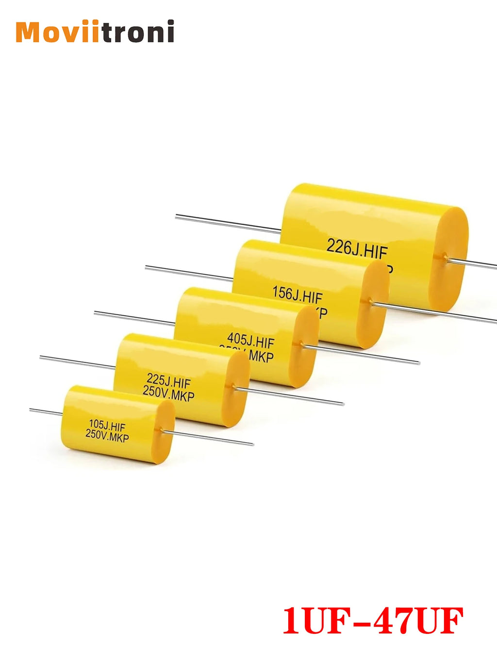 5PCS Film Capacitor Audio 250V DC Round Axial Lead Type Polypropylene Capacitors Yellow Frequency Dividing 1UF 1.5UF 1.8UF 2.2UF