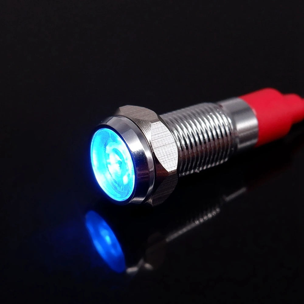 6mm Metal Indicator Light LED Warning Signal Lamp Pilot Wires Switch 3V 5V 12V 24V 220V Red Orange Blue Green White With Wire