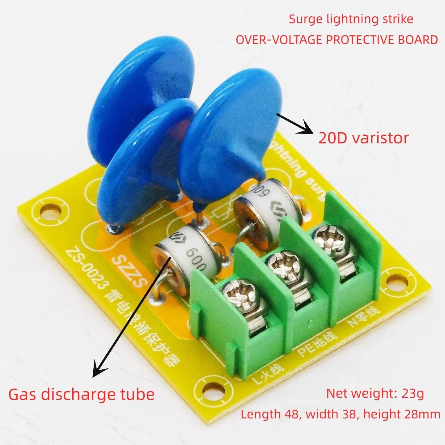 2pcs AC Power Surge Protector with Gas Discharge Tube & Varistor for Lightning & Overvoltage Protection - Size 48x38x28mm 1PC