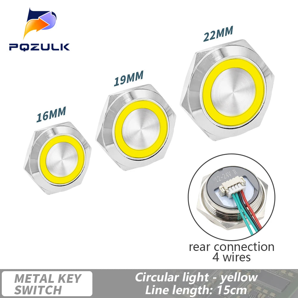 Ultra Short Push Button Switch Waterproof 16/19/22mm 12V 24V led light Momentary Self-reset Wiring Buttons without fixation