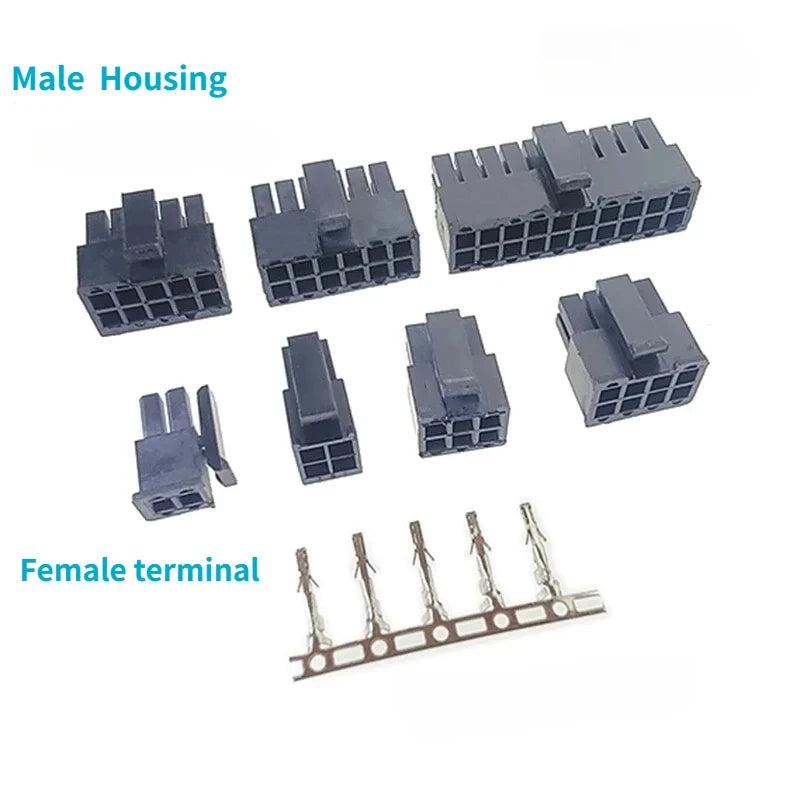 10Set Molex 3.0mm Double Row Connector Plug-in Male Female Housing Terminals 2*1/2/3/4/5/6/7/8/9/10/11/12P
