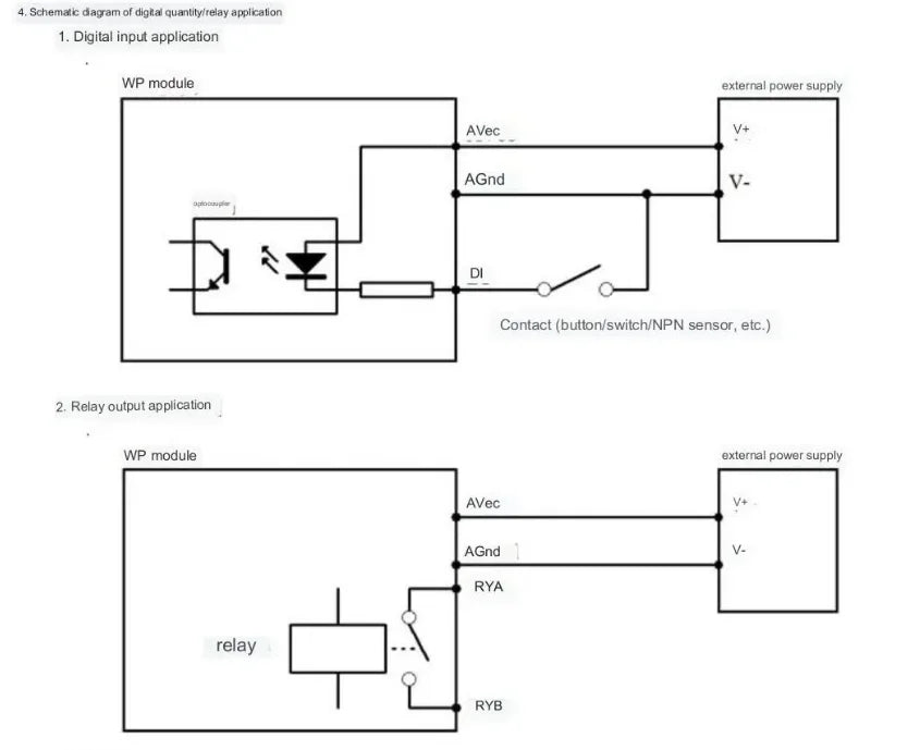 WP8024ADAM 8DI 4RO Digital Input and Relay Output Modules Optocoupler Isolated RS485 MODBUS RTU Communications
