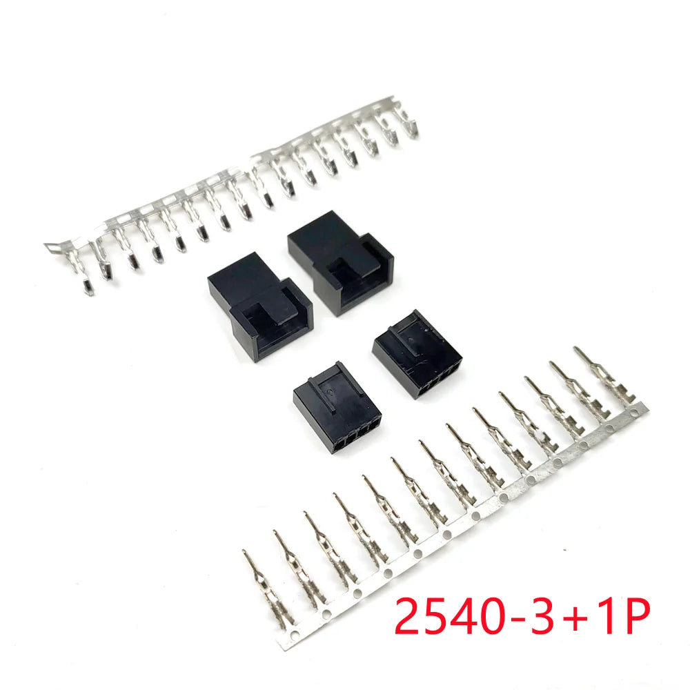 5/10Sets 2540 3+1P KF2510 3P Male Female Connector Housing 4Pin 2.54mm Pitch Black with Metal Terminal Pins