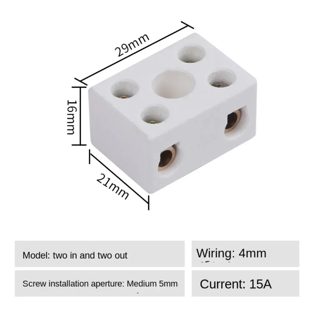 1 In 1 Out Ceramic Wiring Terminal Block 2 In 2 Out High-temperature Resistant Ceramic Terminal Post 250V Copper