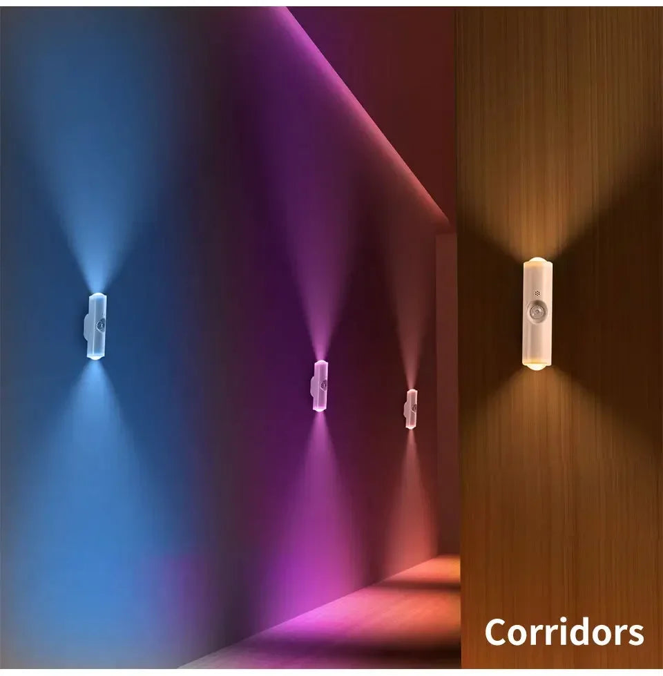 LED Cabinet Light Motion Sensor RGB Magnetic Rechargeable Wall Lamp Hallway Stairs Kitchen Ambient Night Light Home Decor Lights