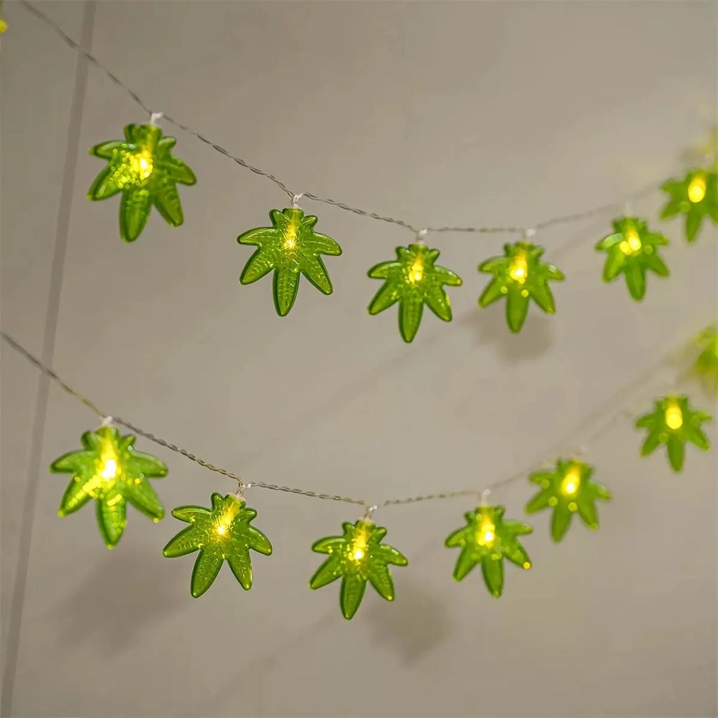 1PC Green Maple Leaf LED String Light,Battery-Powered Fairy Light,Decorative Lighting For Indoor/Outdoor Camping,Fence,Yard,Lawn
