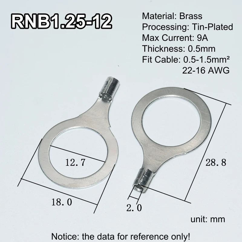 100pcs RNB Brass Ring Bare Terminal Block Connector Cable Lugs Wire Crimping Tips Electrical Connection Strips 12V 2.5mm 4mm 6mm