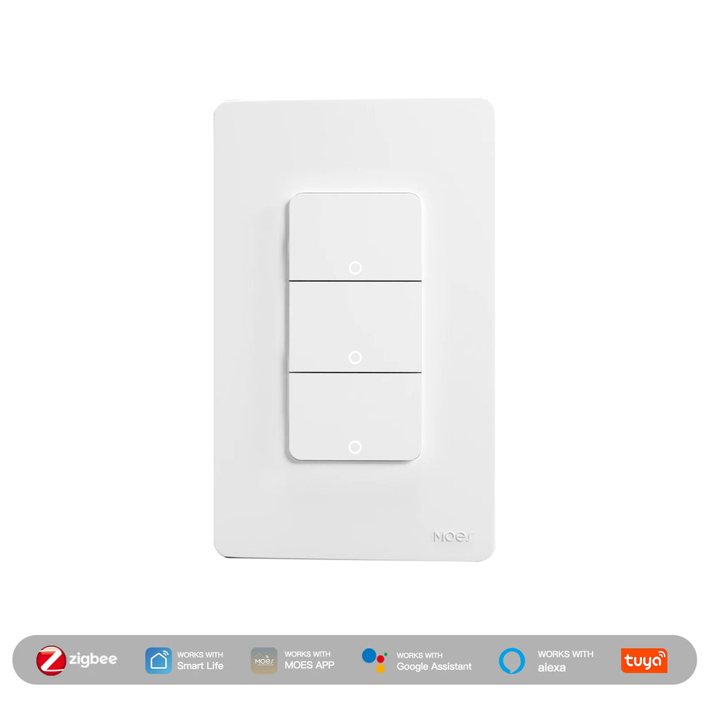 MOES Tuya ZigBee US Smart Light Switch Push Button Wall Switch Neutral Wire/No Neutral Wire Required Work With Alexa Google Home