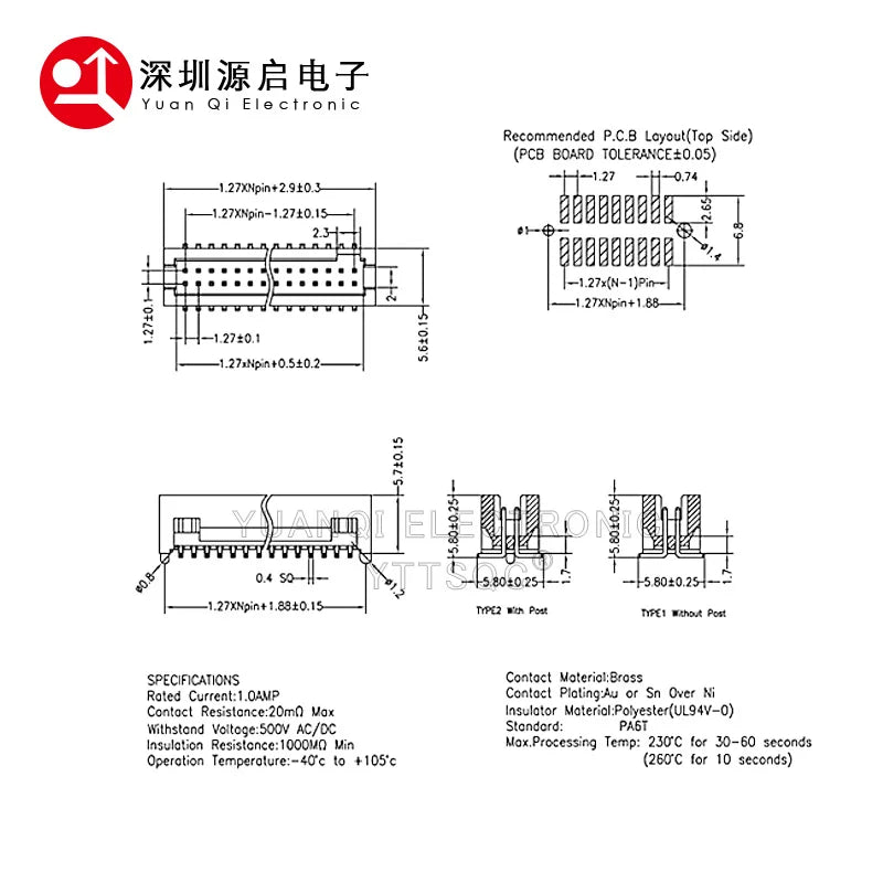 DC3 IDC Box Headers 1.27mm SMT JTAG Connector 2*5 10P/12/14/16/20/30/40/80/100 Pin For External Positioning Column Female Socket