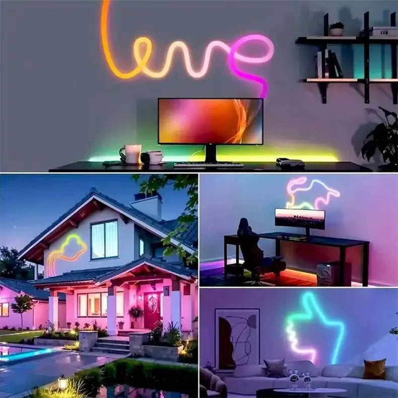 360 Glow Round RGB Neon LED Woven Strip Light 24key Bluetooth APP Remote Control 5V USB WS2812B Music Sync Waterproof Rope Decor