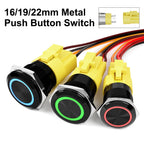 16/19/22mm IP67 Waterproof Push Button Switch LED Ring Light Momentary/Latching Harness Connector Car Engine Power Switches