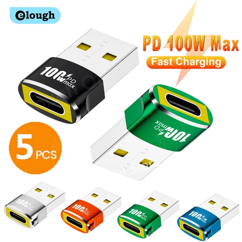 Black /Green 100W PD USB to Type-C OTG Adapter - USB-C Female to USB-A Male