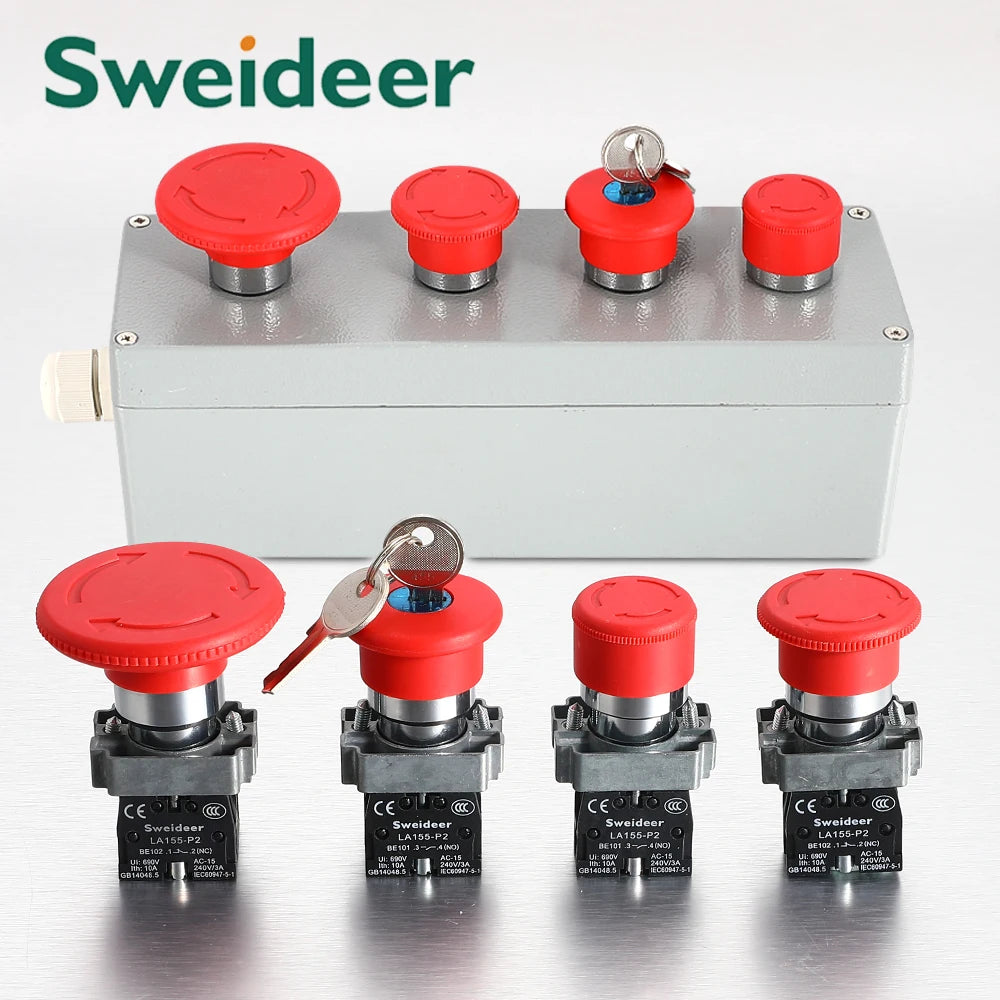 22mm Mushroom Emergency Stop Button Switch XB2-BS542 BS442 BS642 BS142 10A Key Emergency Stop Power Button Switch Starter Switch