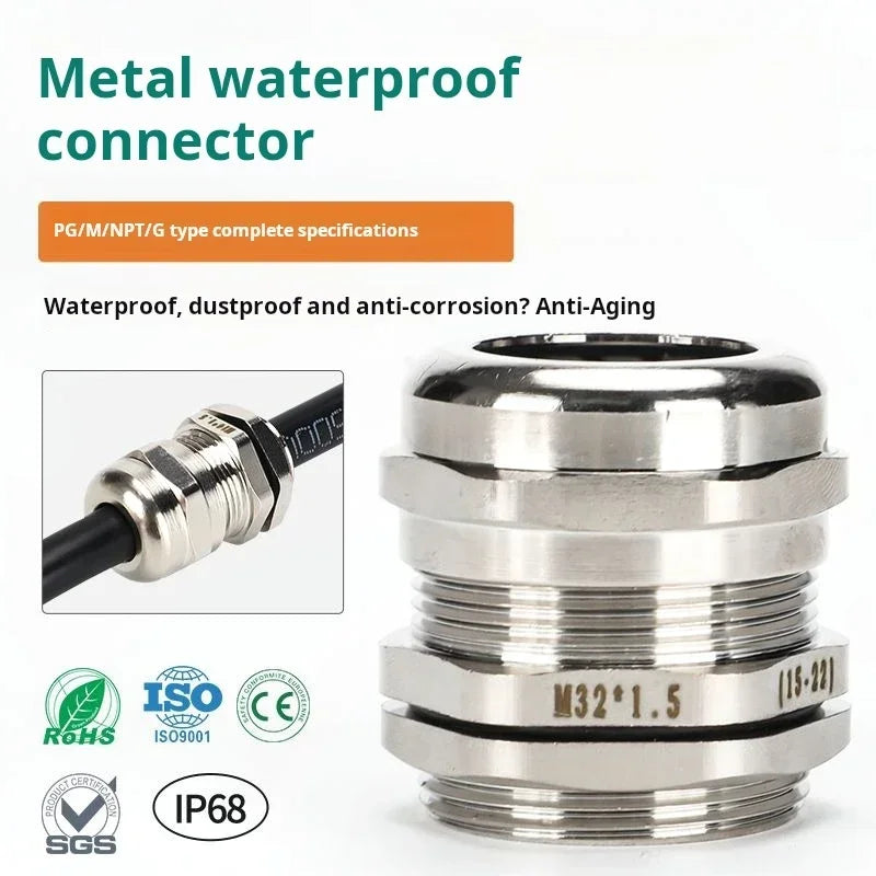 10pcs Waterproof Cable Gland Connector IP68 Nickel Plated Brass Metric Cable M6 M8 M10 M12 M14 M16 PG7 PG9 PG11 For 1-14mm Wire