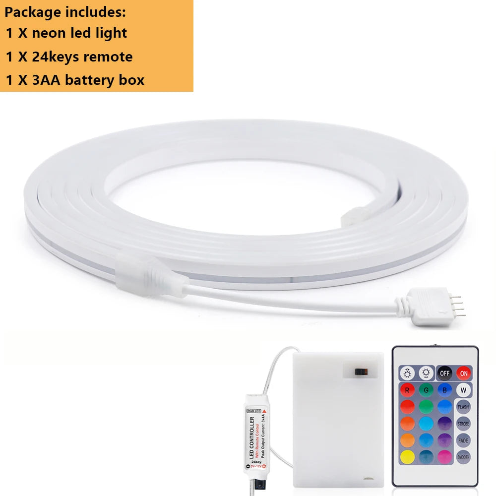 5V Bluetooth RGB LED Neon Strip Light 1M 2M 3M 3AA Battery Box 17Key 24key 44key Remote Control 108Leds/M Waterproof Room Decor
