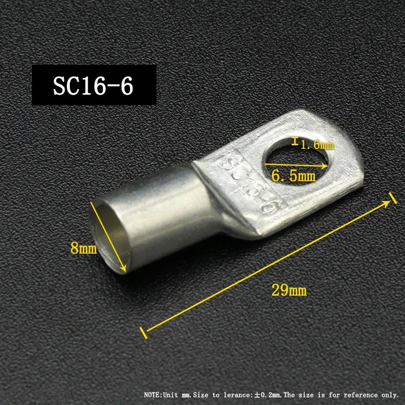 SC Type Wire Nose Terminal SC6 SC10 SC16 SC25 Bare Copper Battery Block Lugs Hole ID 6 8 10 12mm Crimp Wire Connector