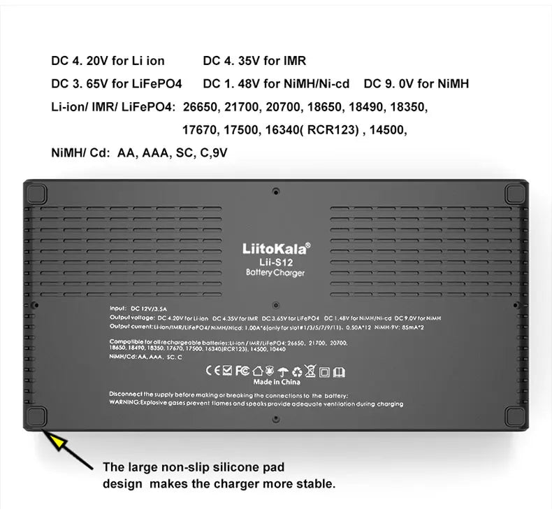 LiitoKala LiI-S12 Smart Charger 14 Slots - CE Certified Universal Charger for Li-ion/LiFePO4/Ni-MH/9V Batteries 18650, 26650, AA