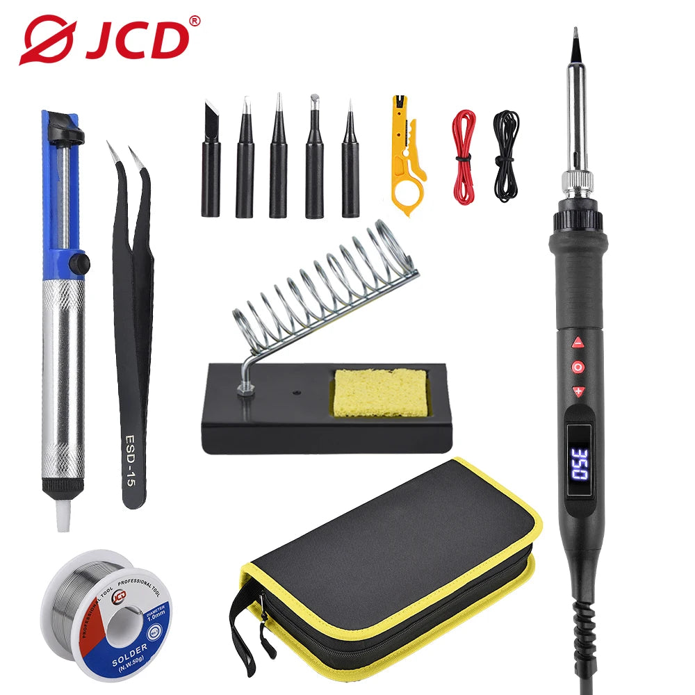 JCD Digital Soldering Iron Set Kit 80W with ON/OFF Switch Adjustable Temperature LCD Welding Tools Ceramic Heater Soldering Tips