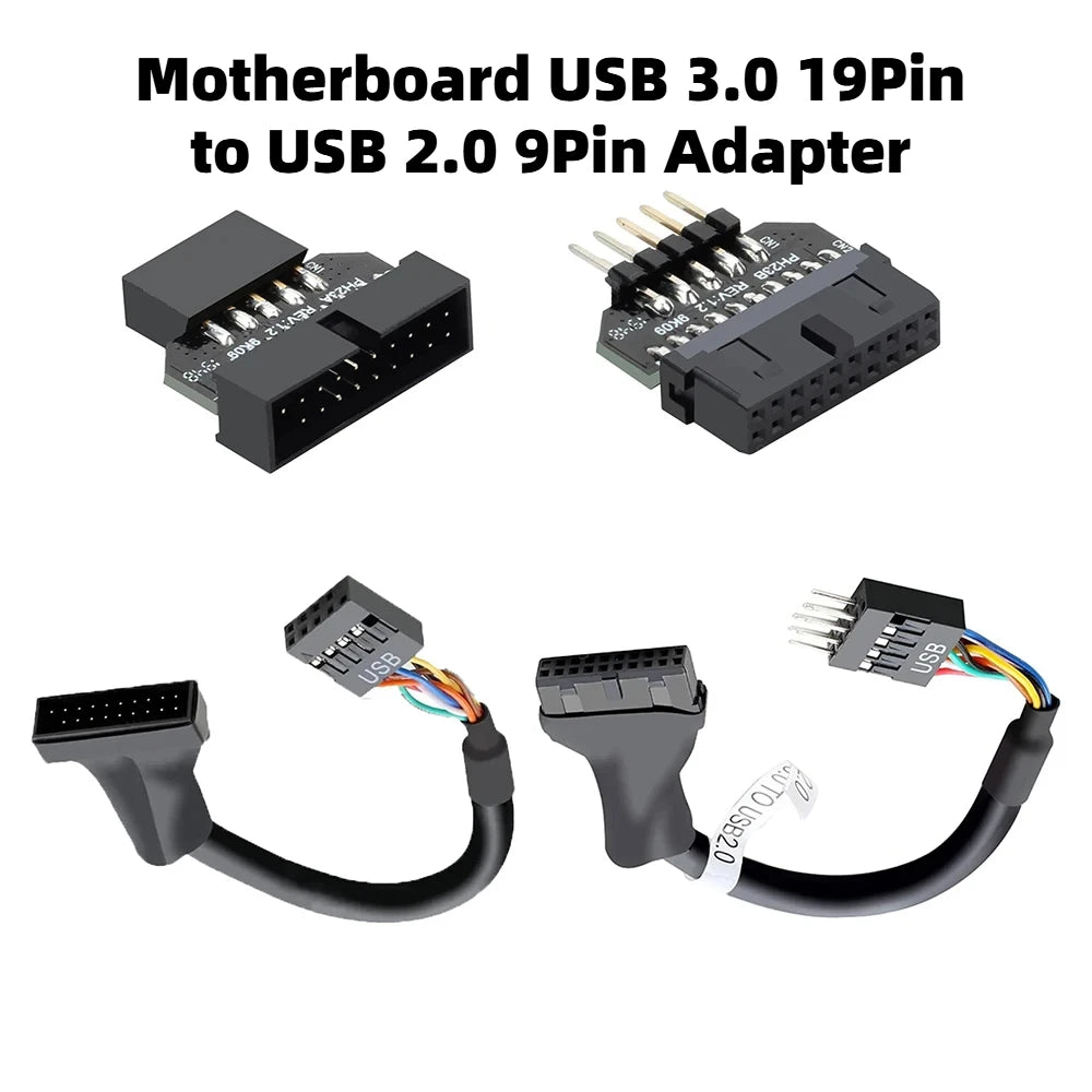 Motherboard USB 3.0 19-Pin To USB 2.0 9-Pin Adapter 9Pin to 19Pin Header 480Mbps Data Transmission Cable for Desktop Front Panel