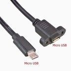 Pitch 17.5mm 5 Pin Micro Mini USB C Male To TYPE-C Female Extension Data Sync Power Charge Cable With Screws Lock Panel Mount