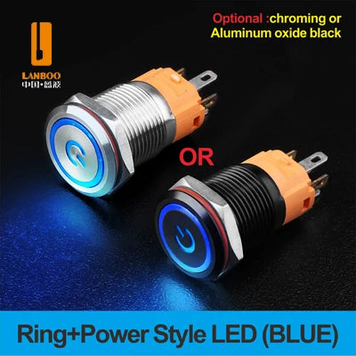LANBOO LB16A Device Button Switch Chrome Plating/Aluminum Oxide Black/Optional 1NO1NC/5 Pin Latching/Momentary Optional