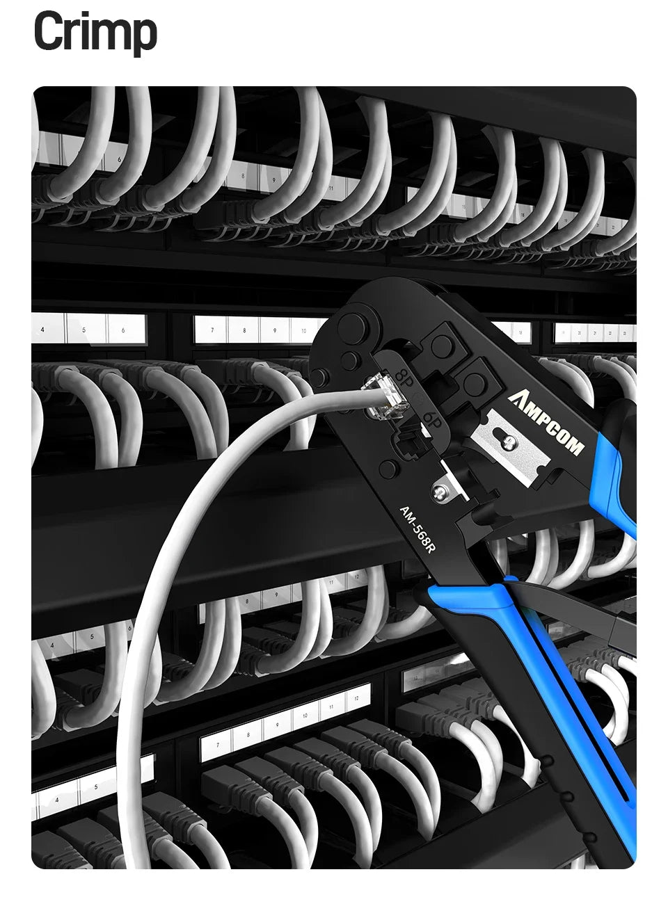 AMPCOM rj45 crimper RJ11 RJ45 Crimping Tool Ethernet Network LAN Cable Crimper Cutter Stripper Plier for 6P 8P RJ-11/RJ-12 RJ-45