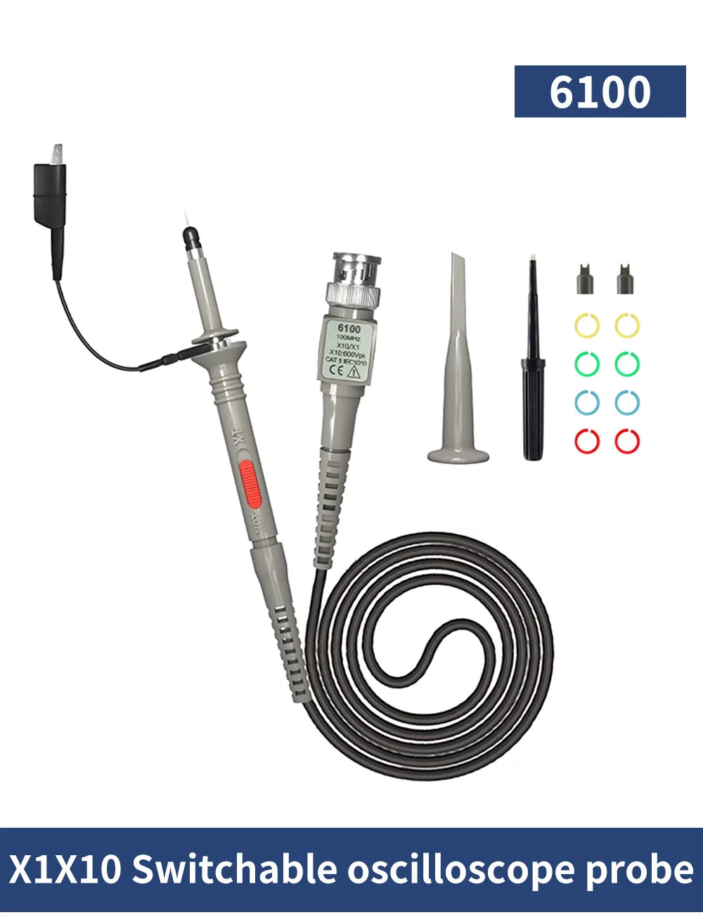 Hantek Oscilloscope Probe P6100 100MHz X1 150V X10 300V RMS 600V DC + AC Peak Applicable BNC Hantek FNIRSI Tektronix RIGOL
