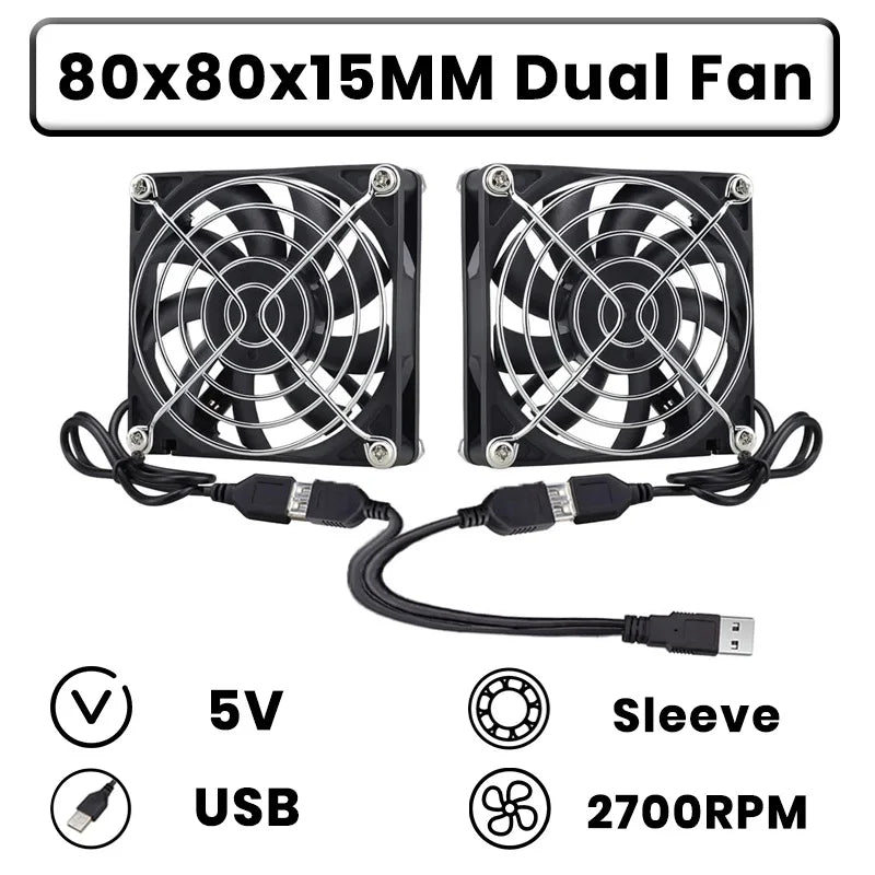 GDSTIME Dual 40mm 50mm 60mm 80mm 92mm 120mm 140mm DC 5V Powered USB Fans with 2 in 1 USB Cable for AV Receiver DVR Cooling