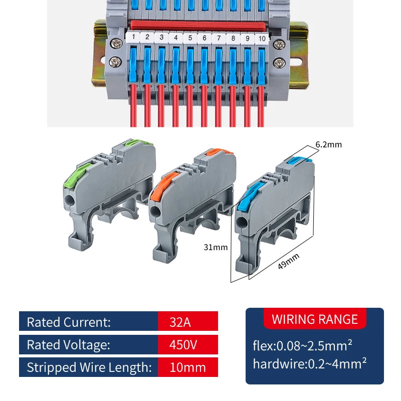 JINH CMK420 One-Flip Lever DIN Rail Terminal Push-in Wire Release Compact Conductor Block Orange Option for Electronics