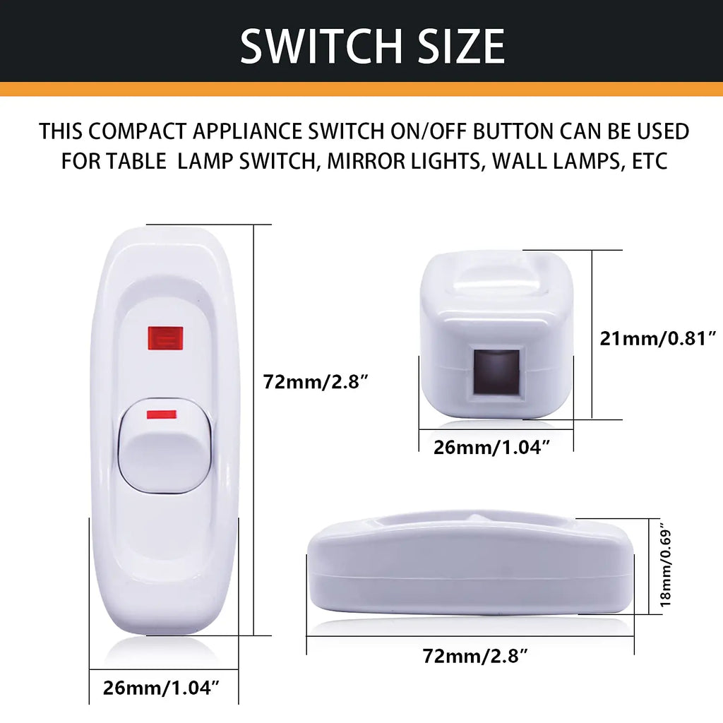 1/2/4pcs Inline Cord Switch Black white AC 250V 10A Heavy Duty Thru Switch On Off Lamp Bulb Wall Line Button Control Switch