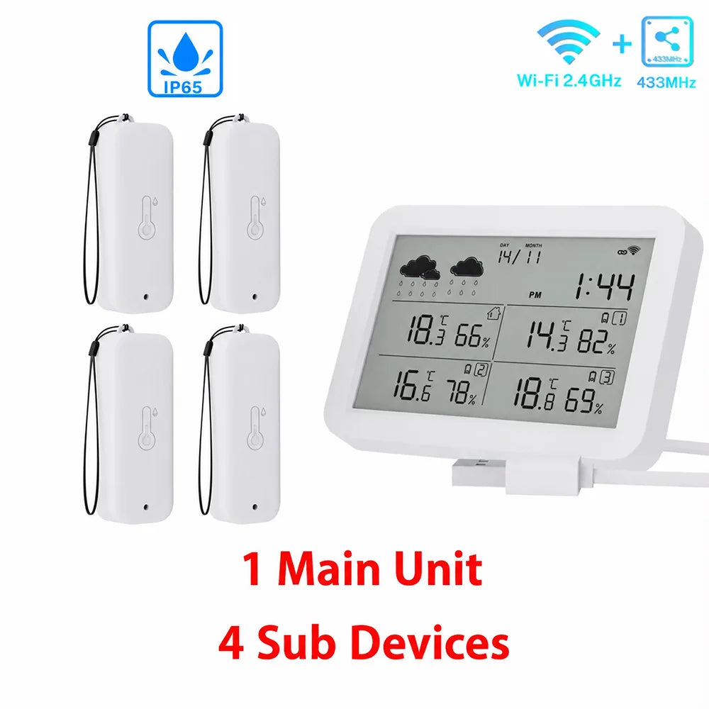 Tuya WiFi Weather Station RF433 IP65 Waterproof Outdoor Temperature Humidity Sensor Thermometer Hygrometer 2-9 Sub Devices