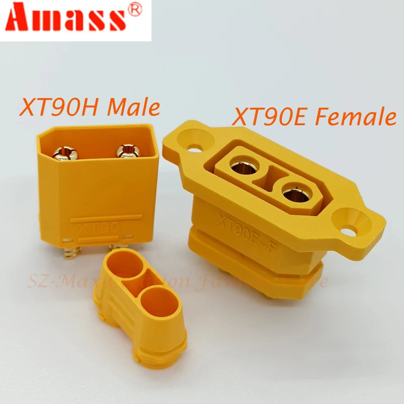 Original Amass XT90E-F Battery Connector XT90E Female Plug Gold-plated XT90 Mountable Connector Plug  Yellow Socket
