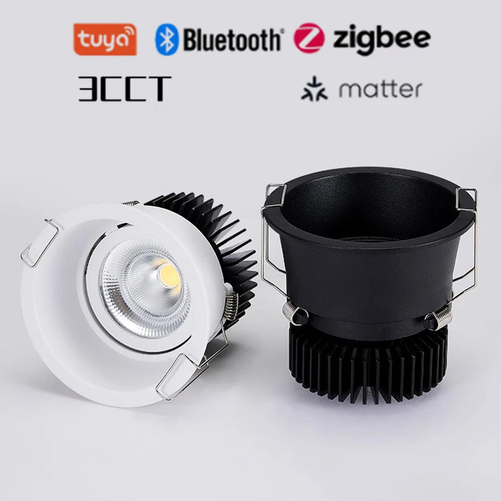 Narrow Border Adjustable Dimmable Embedded LED Spotlight Tuya Bluetooth/Zigbee Matter 3CCT Smart LED Ceiling Home Commercial