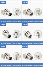 5/10 PCS M8 Male/Female Curved Straight Jack Socket 3 4 5 6 8 Pin Solder IP67/68 Waterproof PCB Panel Connector