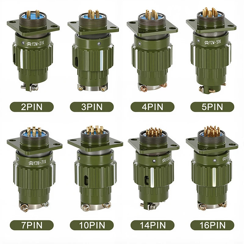 Y21M Series Fast Buckle Aviation Fixed Type Industrie Connector Plug Socket Male Female  2/3/4/5/7/10/14/16 Pin Army Green