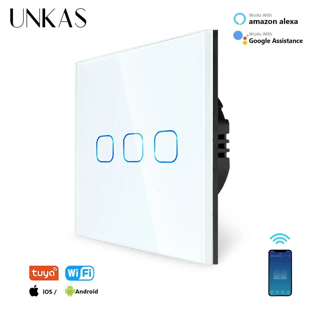 Smart Switches 1/2/3 Gang Wifi Touch Light Wall Sensor Switch Works with Tuya Control Smart Life Google Alexa Alice Yandex