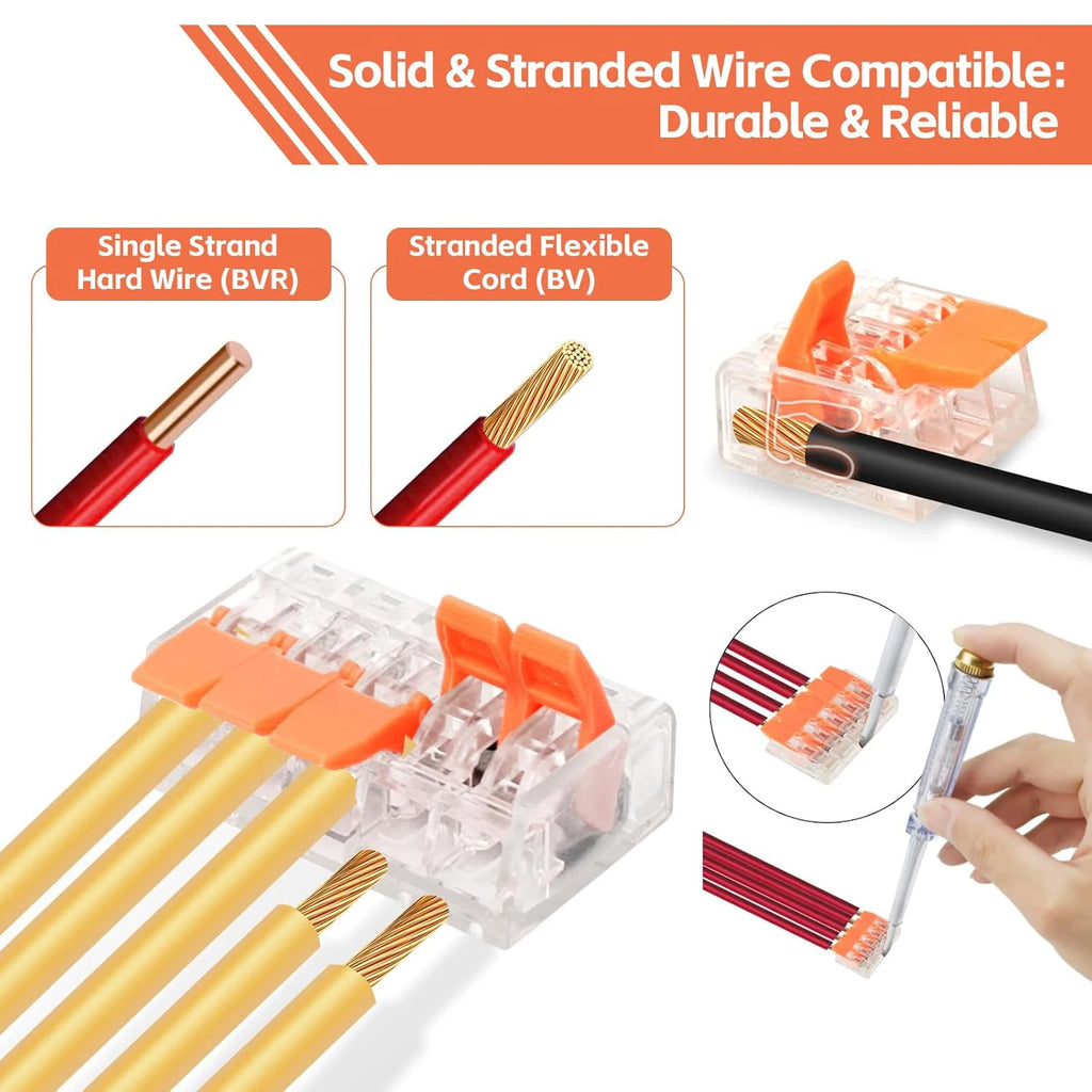 90 PCS Lever Wire Connector Kit Transparent Compact Splicing Push-in 2/3/5 Conductor Electrical Connectors for Easy Wiring