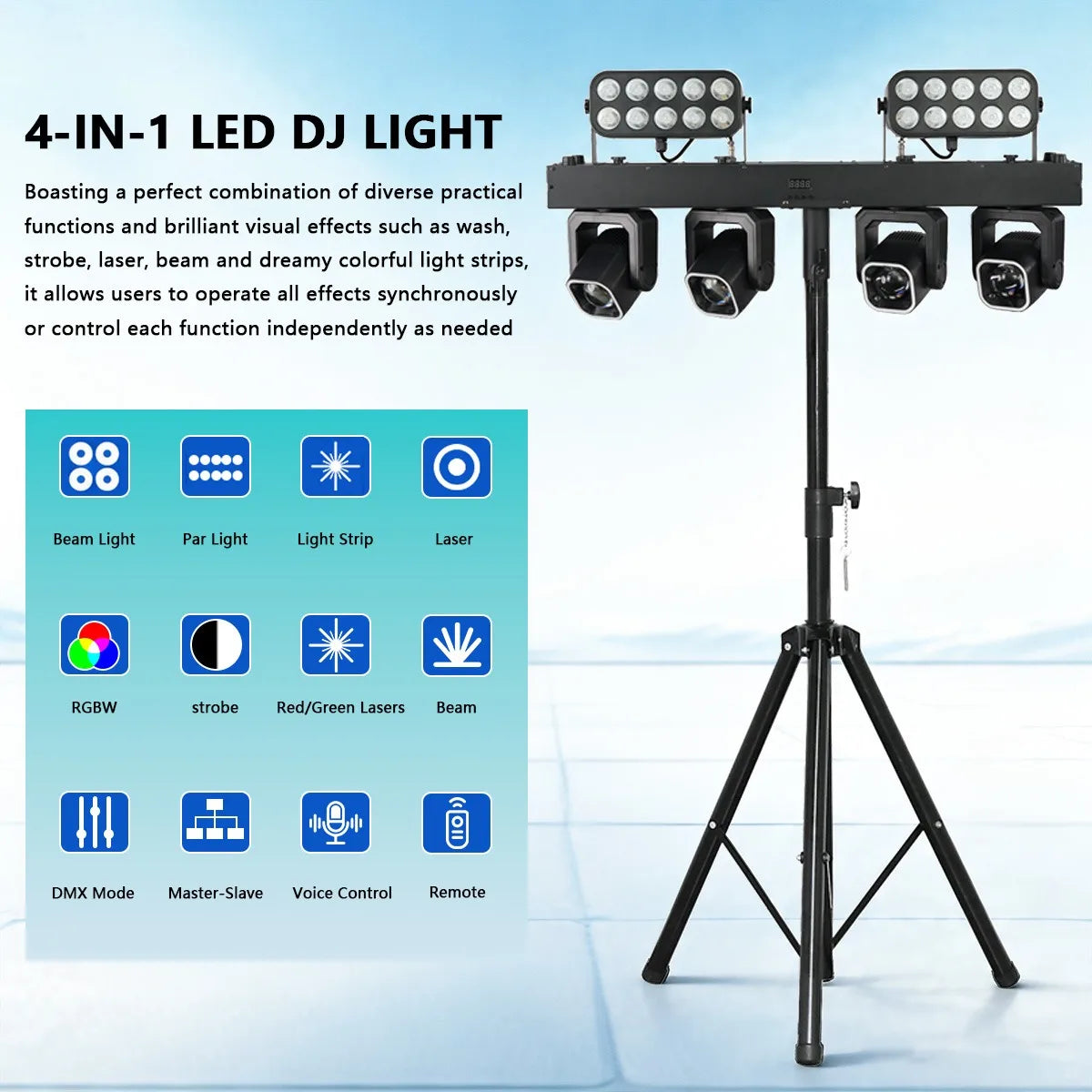 260W 4in1 RGBW LED Beam Wash Light Kit Set Tripod Stand Remote Control DMX512 For Disco DJ Wedding Party Club