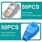 Ethernet Cable Connector Plug Cover RJ45 Cat6 Cat5e Connectors Ethernet Pass Through Plugs Protective Sleeve Cable Protectors