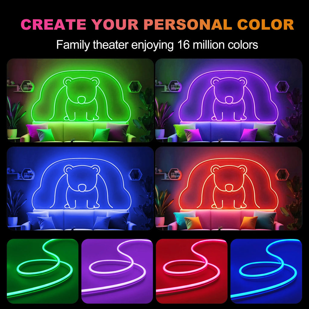 5V USB RGB LED Neon Strip 1M 2M 3M 5M Flexible LED Strip with Remote Control Waterproof Neon Silicone Ribbon Adhesive Tape