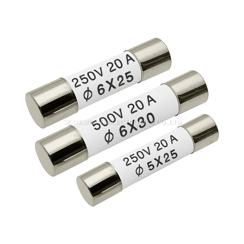10PCS 5*25/6*25/6*30MM Ceramic Fuse 0.5A 1A 2A 3A 4A 5A 6A 8A 10A 13A 15A 16A 20A 25A 30A 250V 500V RO55 RO57 RO58 Fuse BS1362