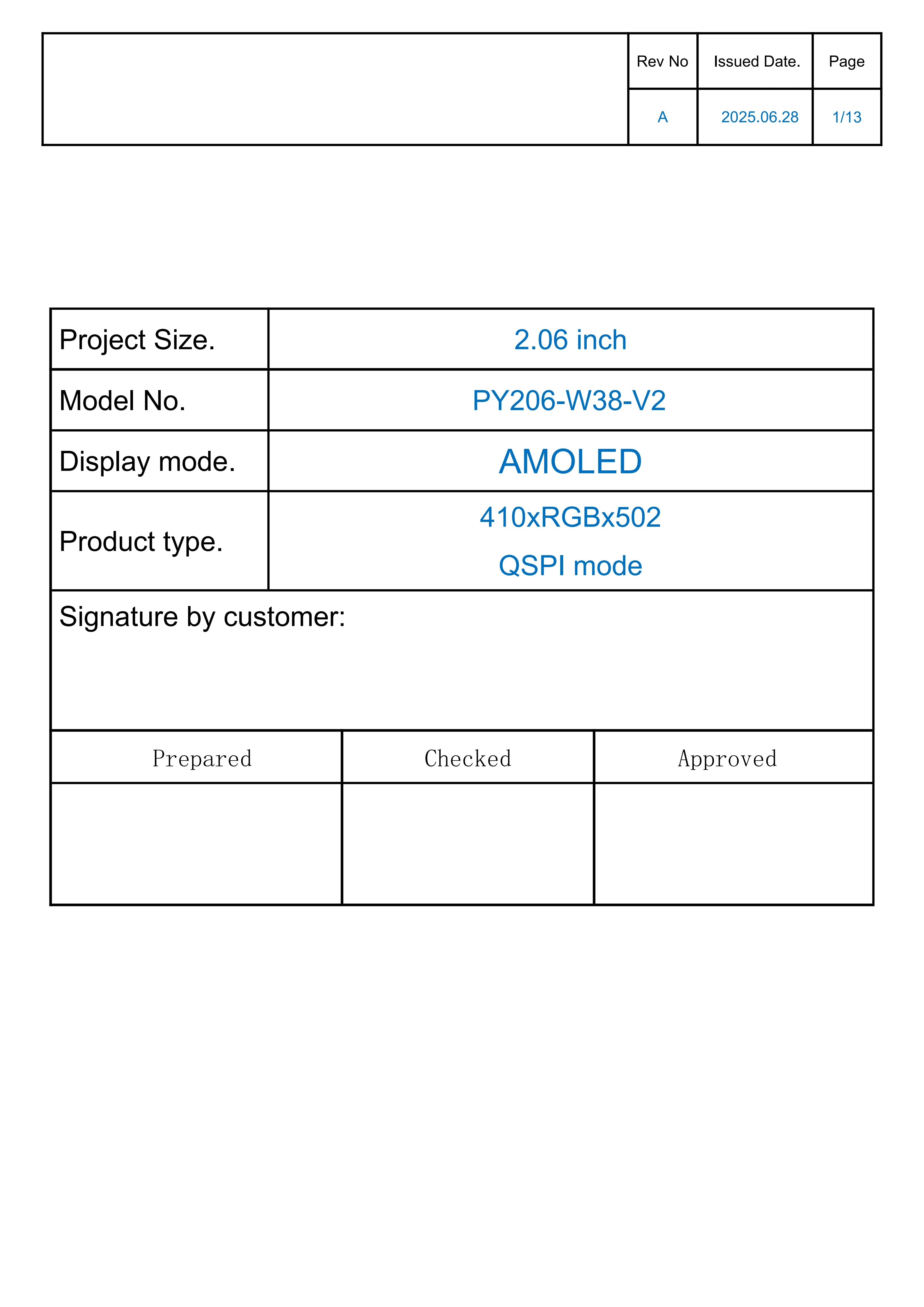 2.06-inch AMOLED display capacitive touchscreen CO5300AF-51 driver IC QSPI interface 24-pin male connector