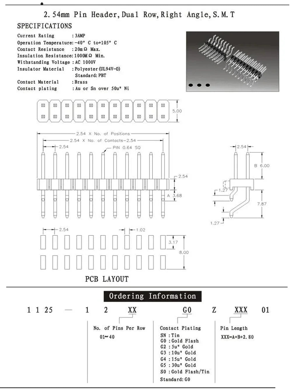 10Pcs 2.54mm Single/Double1X40P 2*40Pin Gold Rohs Cuttable Horizontal Right Angle SMT SMD PCB Male Pin Header Connector