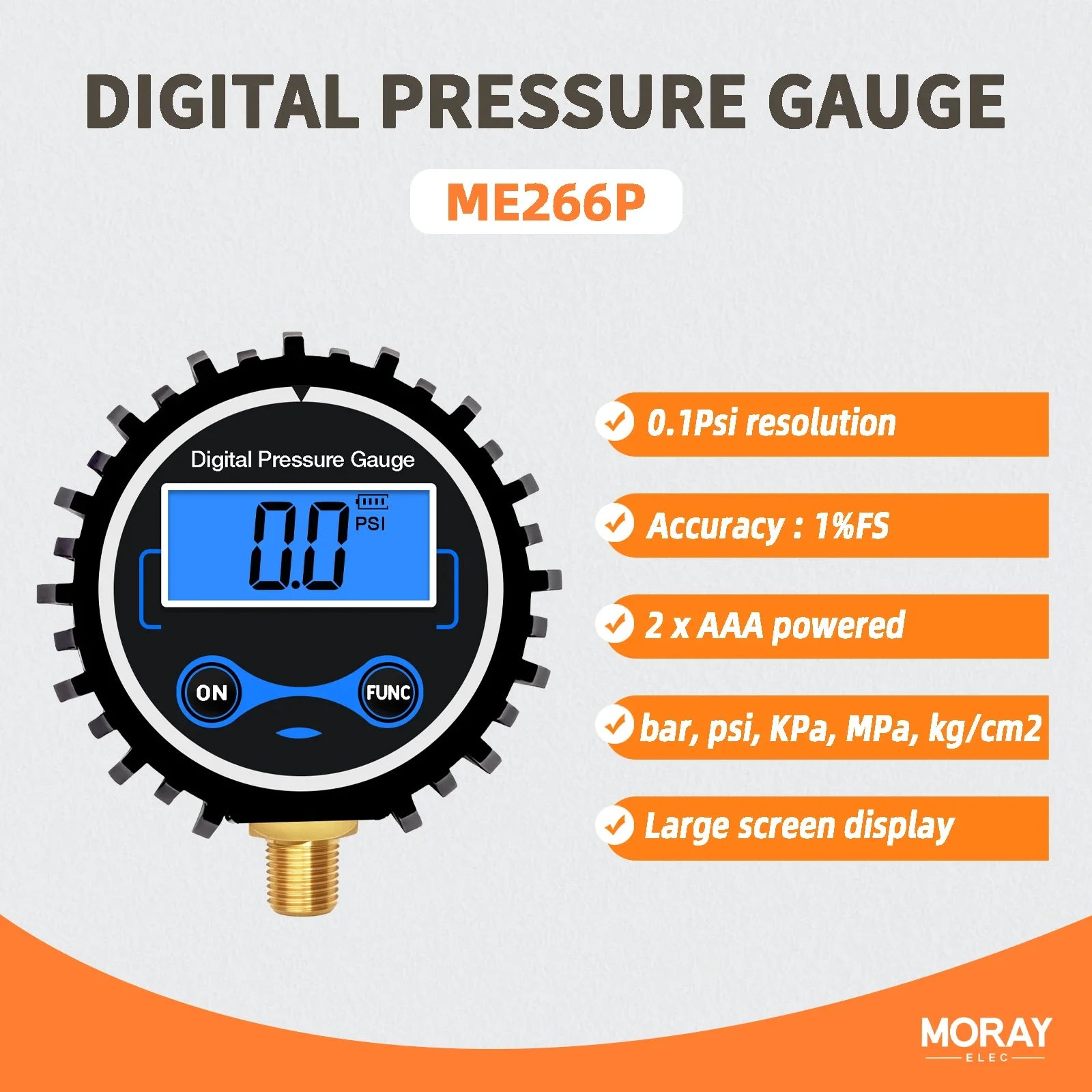 Moray ME266P Battery Powered Manufacturer LCD Calibration Standard Digital Tire Pressure Gauges for Gas