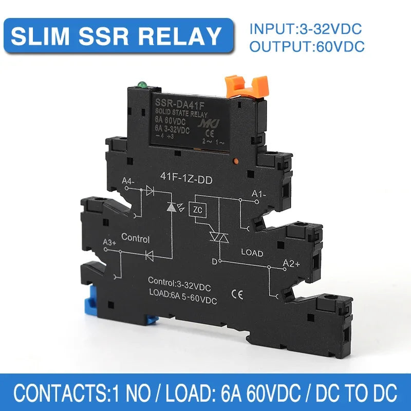 DC Control AC 6A Slim Interface Solid State Relay Module DIN SSR Slim Relay DC Control DC 41F-1Z-C2 SSR Relay DIN Rail