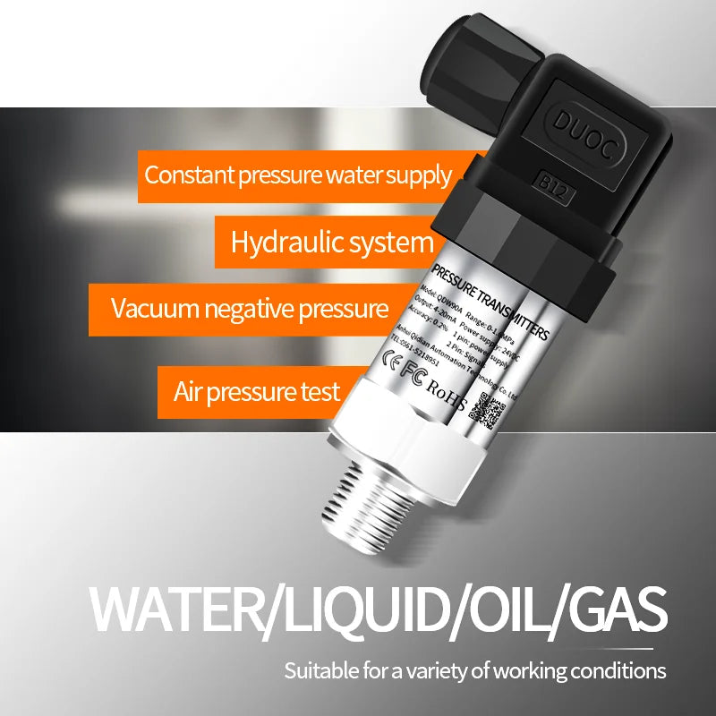 G1/2 Pressure Transmitter Sensor 0-1bar 3bar 0.5bar 150bar DC24V DC5V Pressure Transducer Hydraulic 4-20mA 0-10V 0.5-4.5V 0-3.3V