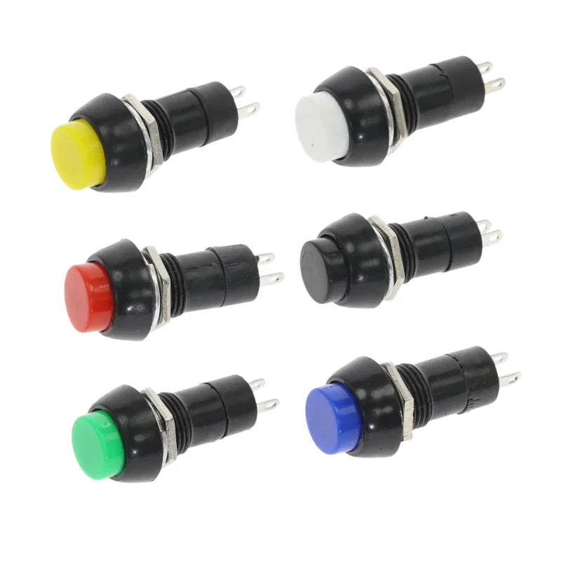 6PCS PBS-11A PBS-11B 12mm self-locking / Self-reset Plastic Push Button Switch Latching Momentary Switchs 3A 250V AC 2PIN 6Color