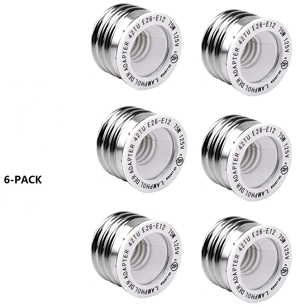 6pcs UL Listed E26 to E12 Adapter, E27 to E12 Light Socket, Medium Screw to US Candelabra Screw Bulb Socket Converter