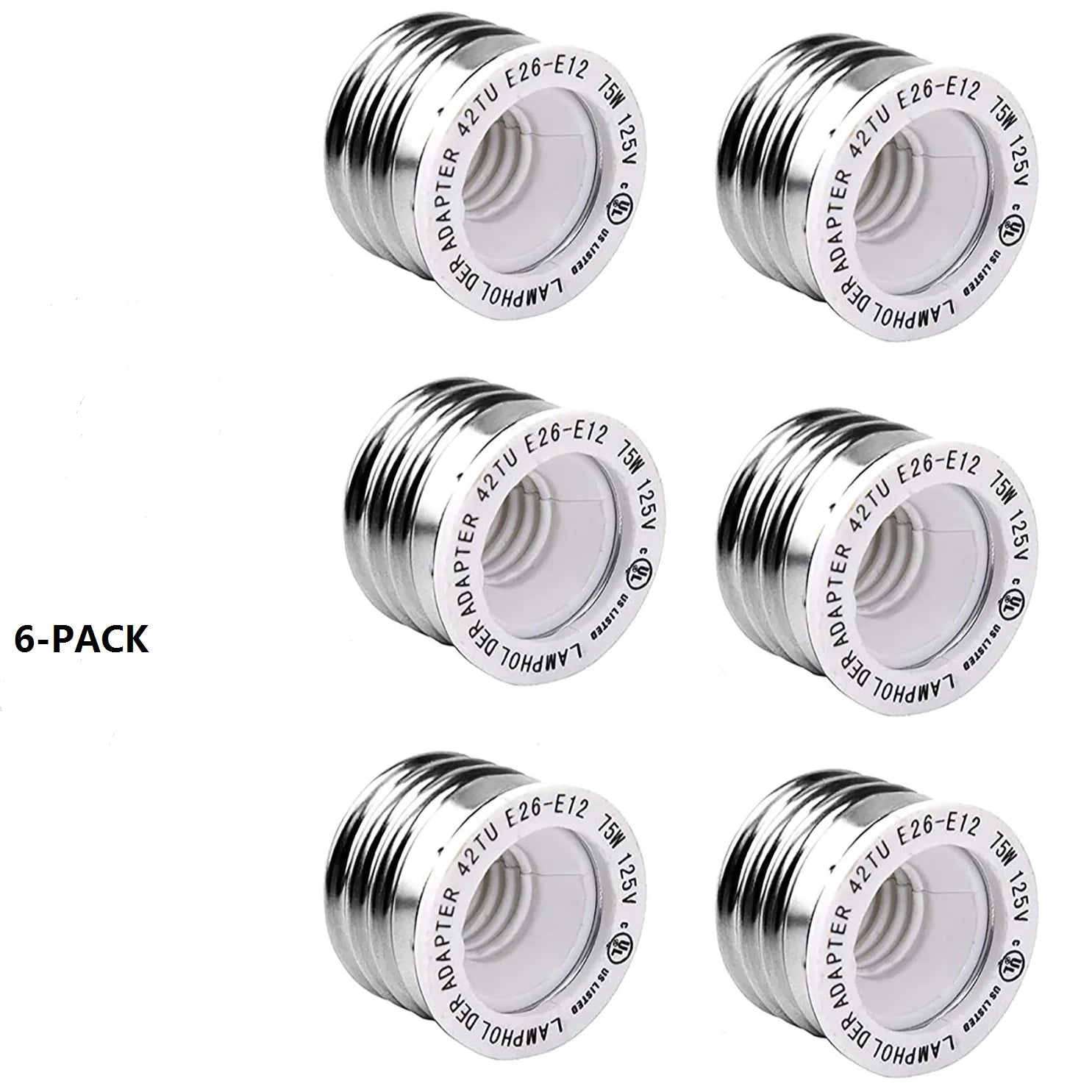 6pcs UL Listed E26 to E12 Adapter, E27 to E12 Light Socket, Medium Screw to US Candelabra Screw Bulb Socket Converter